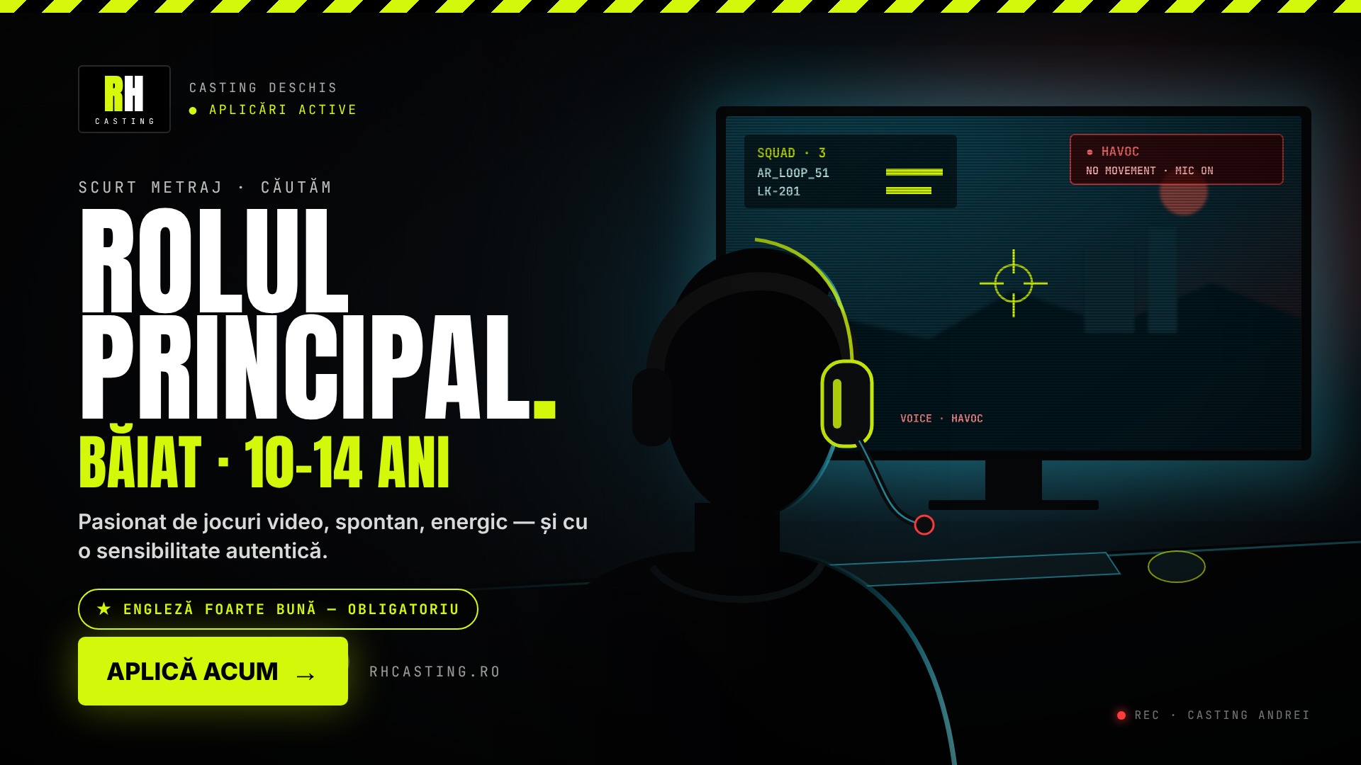 Băiat 10–14 ani – rol principal în scurt metraj